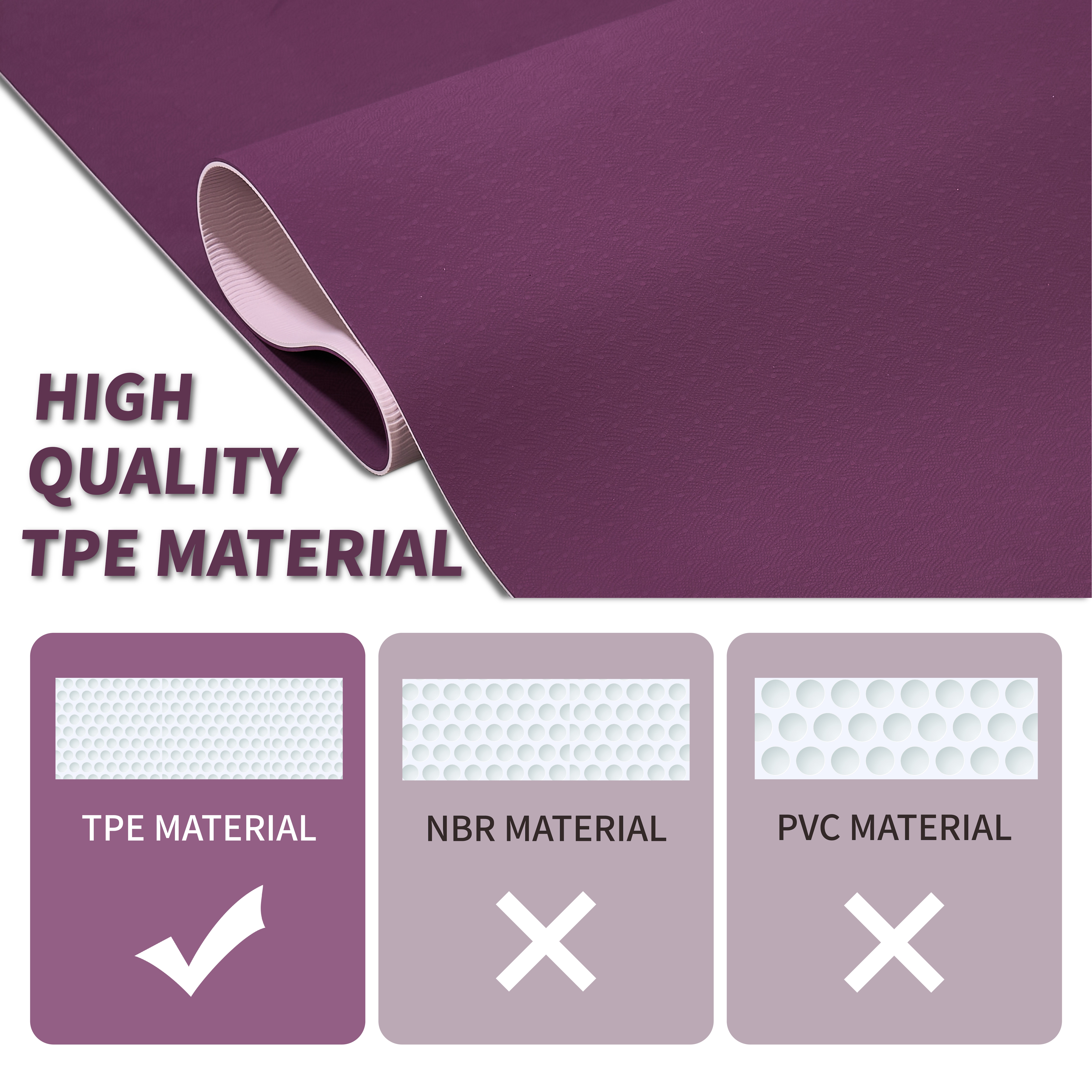 Yoga Mat, Exercise Yoga Mat With Non-Slip Design, Professional TPE Exericise Mat, 72" X 24" Multi-Purpose Workout Mat For Women, Pilates Fitness And Floor Exercises	_voghion.com